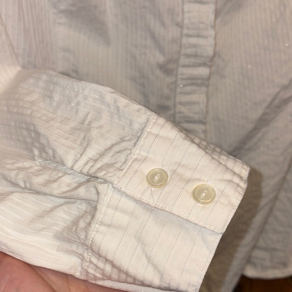 EUC Lane Bryant White Striped Blouse with silver thread accent - Picture 5 of 6